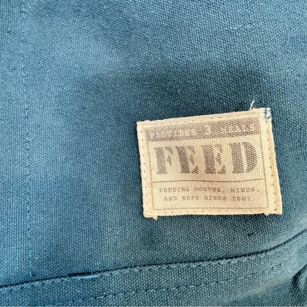 Feed America Teal Blue Canvas Tote Bag Handbag Womens Feminist Pin